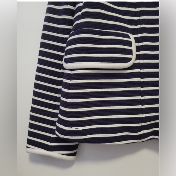 Retro Anthropologie Navy & White Striped Soft Blazer Jacket Double Breasted - Picture 7 of 16